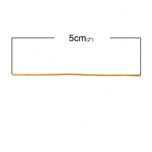 A057 - 100 pcs. Gold Plated Flat Head Pins - 50mm (2 inch) x 0.8mm - 20 Gauge