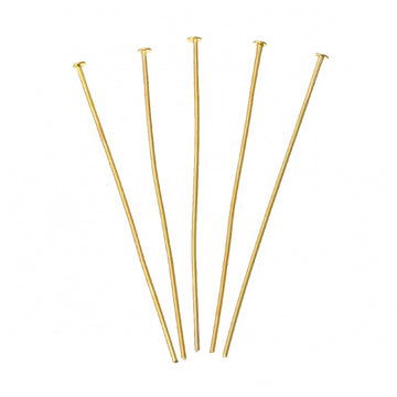 A057 - 100 pcs. Gold Plated Flat Head Pins - 50mm (2 inch) x 0.8mm - 20 Gauge