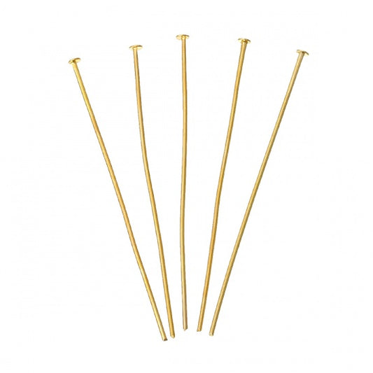 A057 - 100 pcs. Gold Plated Flat Head Pins - 50mm (2 inch) x 0.8mm - 20 Gauge