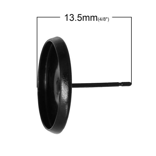 E281 - 20 pcs. Black Plated Earring Posts Settings Bezels Cabochons Tacks- 14mm Glue Pad Setting