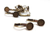 E074A - 10 pcs. Antique Bronze Earring Clips Settings Lever Back Bezels Cabochons - 7mm Glue Pad Setting