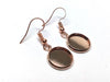 E146 - 10 pcs. Rose Gold Plated Earring Dangle Hooks Settings Bezels Cabochons - 12mm Glue Pad Setting - Single Sided