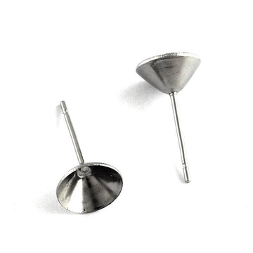 E225 - 10 pcs. (5 pairs) 304 Stainless Steel Earring Cone Posts Settings Studs - 15mm x 8mm - Hypoallergenic! - Great for 8mm Cone Rhinestones!