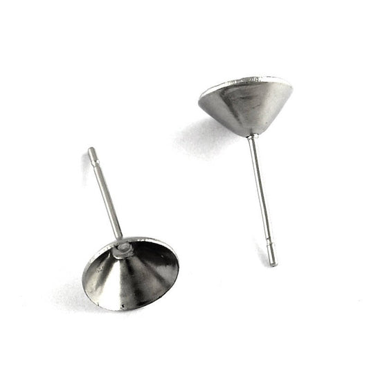 E225 - 10 pcs. (5 pairs) 304 Stainless Steel Earring Cone Posts Settings Studs - 15mm x 8mm - Hypoallergenic! - Great for 8mm Cone Rhinestones!