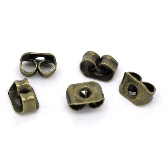 E018 - 100 pcs (50 Pairs) Antique Bronze Ear Nuts - 4mm x 6mm - Earring Stoppers! - Butterfly Design