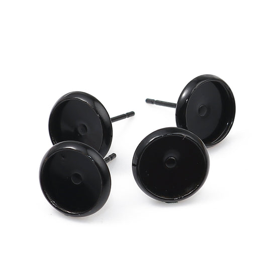 E354B - 30 pcs. Black Earring Posts Studs Settings Bezels Cabochons Tacks - 8mm Glue Pad Setting