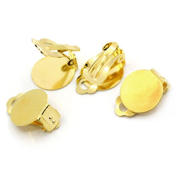 E121 - 20 pcs. Gold Plated Hinged Earring Posts Studs Clips Settings Cabochons Posts - 15mm Glue Pad Setting
