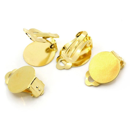 E121 - 20 pcs. Gold Plated Hinged Earring Posts Studs Clips Settings Cabochons Posts - 15mm Glue Pad Setting