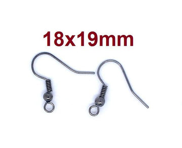 E019 - 200 pcs Gunmetal Black Earring Hooks with Spring and Ball - 18x19mm