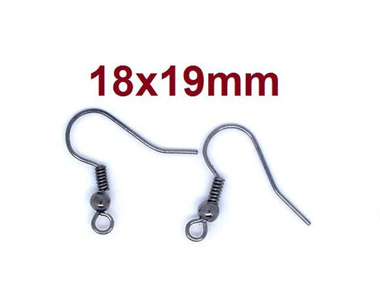 E019 - 200 pcs Gunmetal Black Earring Hooks with Spring and Ball - 18x19mm