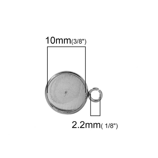 E112 - 10 pcs. 304 Stainless Steel Earring Posts Studs Settings Bezels Cabochons Tacks with Loop - 10mm Glue Pad Setting - Parallel Loop