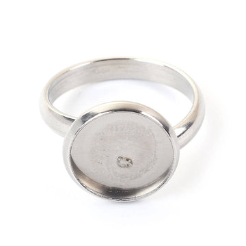 RB001 - 1 pc. 304 Stainless Steel Cabochon Setting Bezel RING bases - Ring Size 7 US - Glue Pad 12mm - Hypoallergenic! Tarnish Resistant!