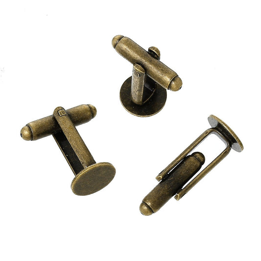 CU017 - Lot of 10 Antique Bronze Plated Cuff Links (5 pairs) - 10mm Glue Pad