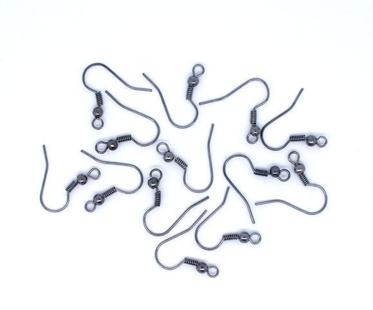 E019 - 200 pcs Gunmetal Black Earring Hooks with Spring and Ball - 18x19mm
