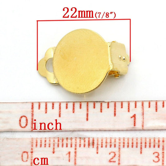E121 - 20 pcs. Gold Plated Hinged Earring Posts Studs Clips Settings Cabochons Posts - 15mm Glue Pad Setting