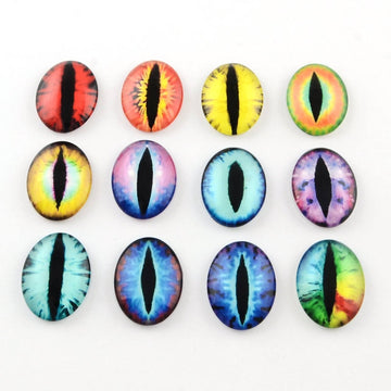 CA564A - 10 pcs Oval Dragon Cat Eyes Glass Round Dome Seals Tiles Cabochons - 18mm x 13mm - Assortment
