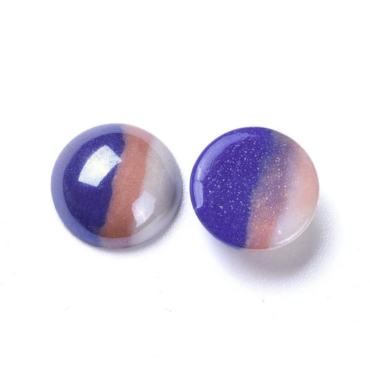 GC001 - 10 pcs Circle Half Pearl Imitation Flat Back Glass Round Dome Seals Tiles Cabochons - 12mm - Glossy Pearl Style - Blue, Coral and Ivory