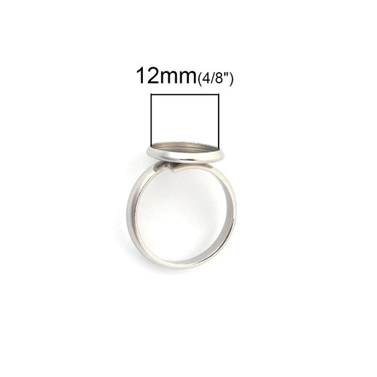 RB001 - 1 pc. 304 Stainless Steel Cabochon Setting Bezel RING bases - Ring Size 7 US - Glue Pad 12mm - Hypoallergenic! Tarnish Resistant!