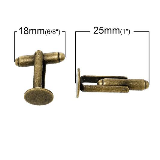 CU016 - Lot of 10 Antique Bronze Cuff Links (5 pairs) - 16mm Glue Pad Bezel Setting