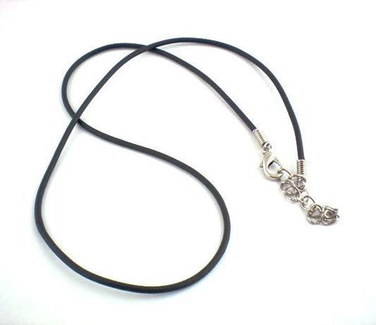 N057 - 10 pcs. Black Rubber Necklaces with Lobster Clasps 17" - (2mm) - GREAT QUALITY - Claw Clasps and Extender Chains!