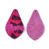 P012 - 6 pcs. Pink and Black REAL Leather Cowhide Dangle Pendants - Camouflage - Teardrop - 38mm (1.5") - Great for Earrings or Dangles!