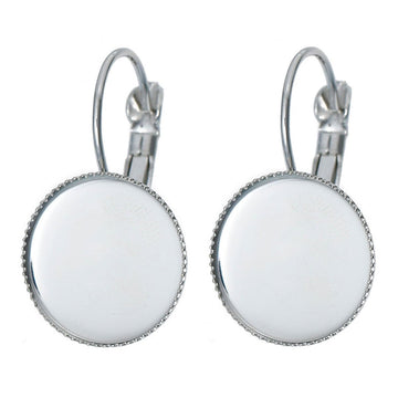 E039B - 50 pcs. Silver Tone Earring Clips Settings Lever Back Bezels Cabochons - 14mm Glue Pad Setting