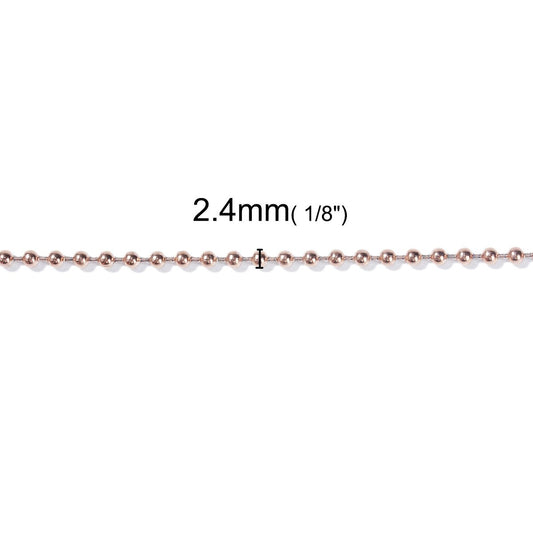 N021 - 1 pc. 304 Stainless Steel Rose Gold Plated Ball Chain Necklaces - 75.5cm (29 3/4") - Ball size: 2.4mm - Hypoallergenic! Tarnish Resistant!