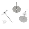 E227 - 100 pcs. (50 pairs) 304 Stainless Steel Earring Posts/Bases/Studs/Settings with Rubber Backs - 12mm x 8mm - 8mm Glue Pad