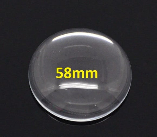 GT031 - 2 pcs. Circle Clear Round Glass Dome Seals Tiles - 58mm  - 5.8cm - (2.28 in)