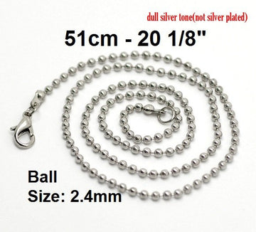 N058 - 12 pcs. Silver Tone Ball Chain Necklaces with Lobster Clasps - 51cm (20 1/8 inch) - Claw Clasps