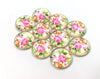 CA928 - 10 pcs Circle Flower Glass Round Dome Seals Tiles Cabochons - 12mm - Pink Rose with Ivory Background