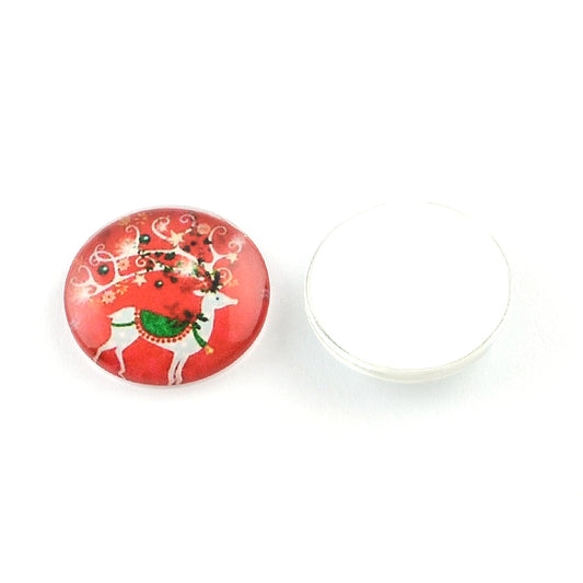 CA767 - 10 pcs Assortment of Circle Christmas Glass Round Dome Seals Tiles Cabochons - 12mm - Set 5 - Colorful Raindeer