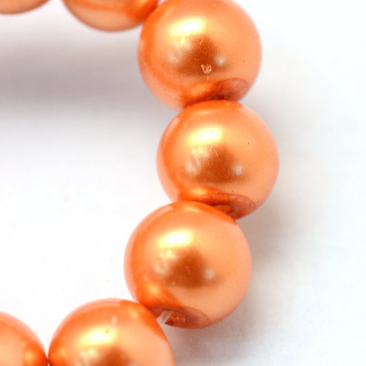 BD252 - 4mm Orange Glass Pearl Imitation Round Beads - 32 inch strand - Approx. 210 beads - Hole Size: 1mm