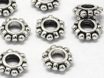 BD855 - 20 pcs Antique Silver Alloy Rondelle Spacer Beads - 12mm - Large Hole: 4.5mm - Fits European Cords and Paracord