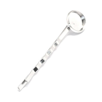 H046 - 10 pcs. - Silver Tone Hair Bobby Pins Cabochons Bezels - 14mm Glue Pad