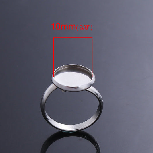 RB002 - 1 pc. 304 Stainless Steel Cabochon Setting Bezel RING bases - Ring Size 7 US - Glue Pad 10mm - Hypoallergenic! Tarnish Resistant!