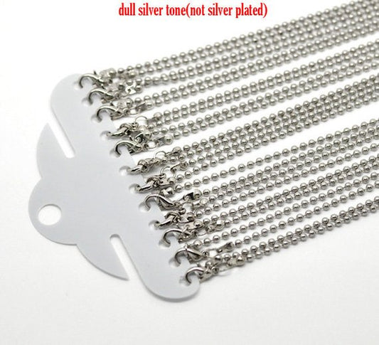 N058 - 12 pcs. Silver Tone Ball Chain Necklaces with Lobster Clasps - 51cm (20 1/8 inch) - Claw Clasps