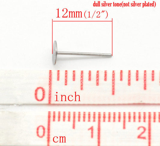 E228 - 200 pieces (100 pairs) 304 Stainless Steel Earring Posts/Bases/Studs/Settings with Rubber Backs - 12mm x 5mm