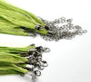 N022 - 15 pcs. Light Green Organza Ribbon Waxen Cord Necklaces with Lobster Clasp - 17 inch (43 cm) - Claw Clasp
