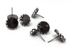 E150B - 50 pcs. (25 pairs) Gunmetal Earring Posts Settings Bezels Cabochons Tacks- 12mm Glue Pad Setting - Crown Design
