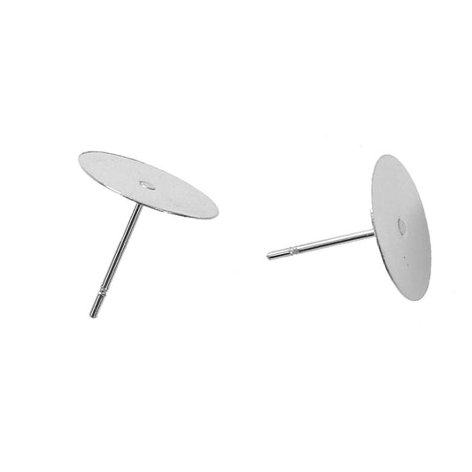 E285 - 30 pcs. (15pairs) 304 Stainless Steel Earring Posts/Bases/Studs/Settings with Rubber Backs - 12mm x 12mm - 12mm Glue Pad