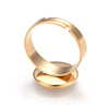 RB047 - 5 pcs. 304 Stainless Steel Golden ADJUSTABLE Cabochon Setting Bezel RING bases settings - Ring Size 7 US - Glue Pad 12mm