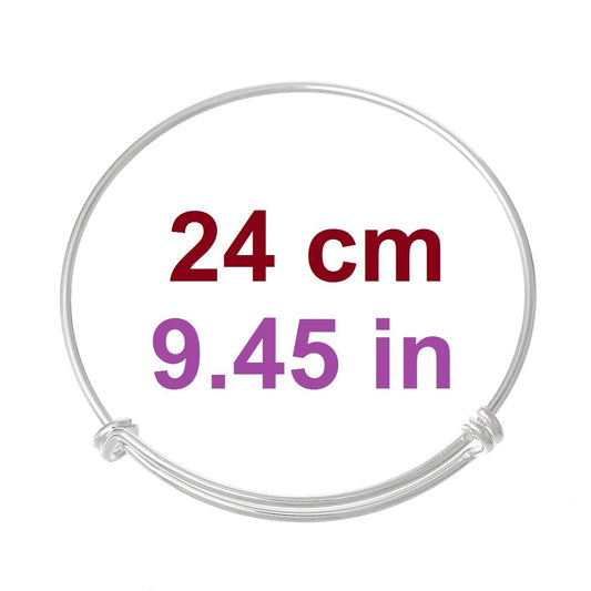 B054 - 5 pcs. Silver Plated Bangle Adjustable Slide On Bracelets 24cm (9.45")
