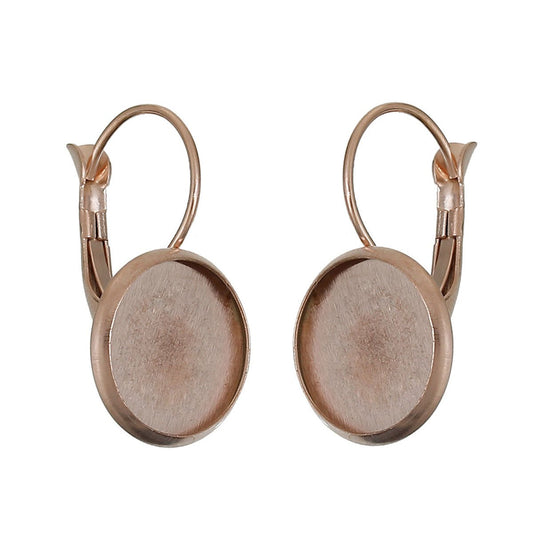 E114 - 2 pcs. (1 pair) Stainless Steel Rose Gold Plated Earring Clips Settings Lever Back Bezels Cabochons - 12mm Glue Pad Setting- Hypoallergenic!