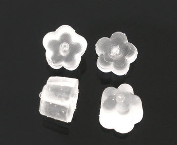 E008 - 1000 pcs (500 Pairs) Clear Translucent Rubber Earring Back Stoppers Nuts - 4mm x 4mm - Flower