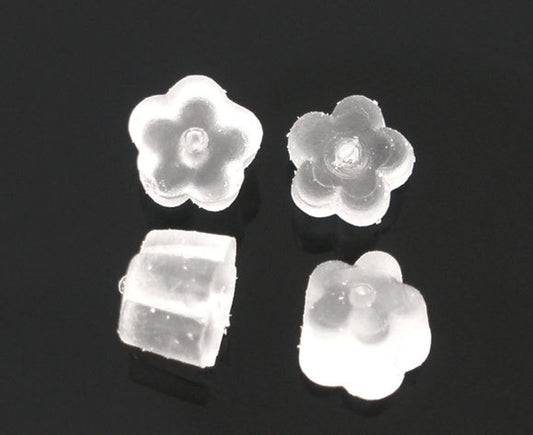 E008 - 1000 pcs (500 Pairs) Clear Translucent Rubber Earring Back Stoppers Nuts - 4mm x 4mm - Flower