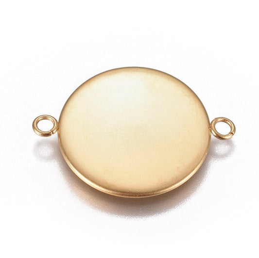 P138 - 10 pcs. 304 Stainless Steel Golden Circle Round Bezel Cabochon Cameo Connector Tags Trays - 22mm Glue Pad - Tarnish Resistant!