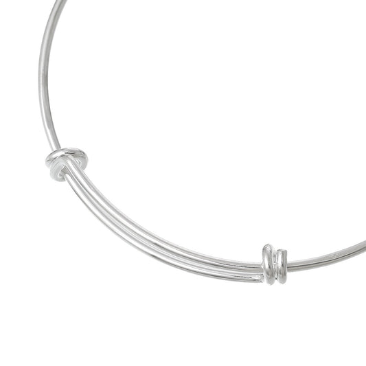 B054 - 5 pcs. Silver Plated Bangle Adjustable Slide On Bracelets 24cm (9.45")