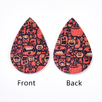 P158 - 10 pcs. Orange Faux Leather Dangle Charms Pendants - Teardrop - Halloween - 56mm (2.2") - Great for Earrings or Dangles! Double-Sided - B