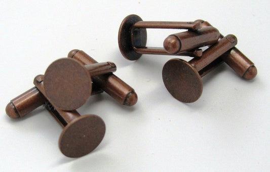 CU014 - Lot of 12 Antique Copper Plated Cuff Links (6 pairs) - 10mm Glue Pad